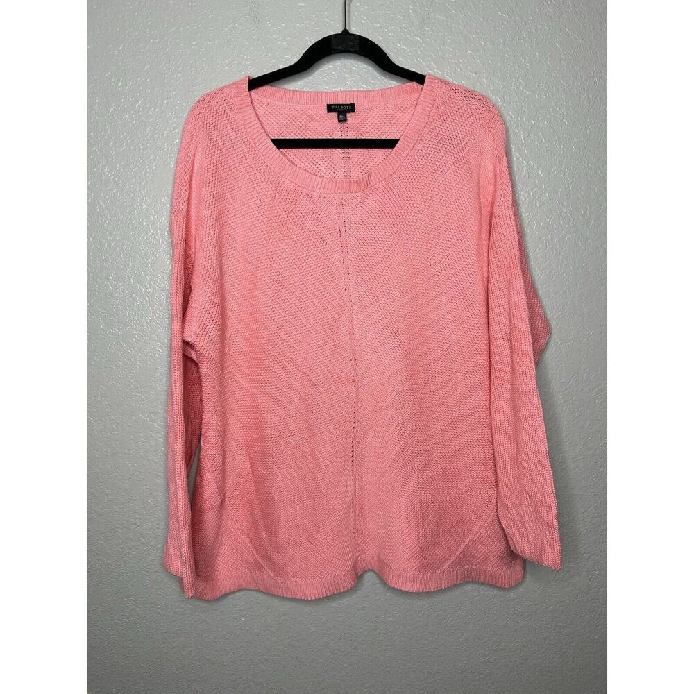 Talbots Pima Cotton Crochet Knit Pink Crewneck Sweater Size‎ 2XP Spring Colorful
